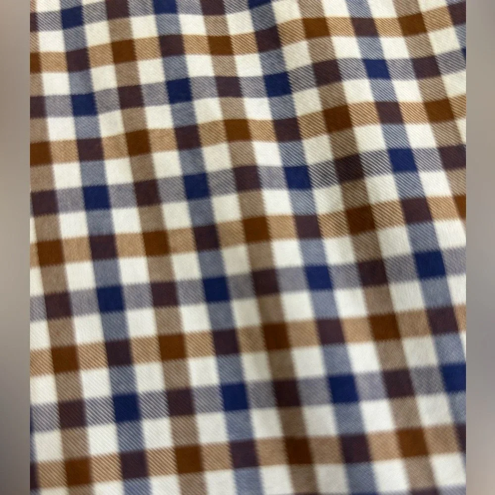 SCOTT‎ BARBER Men's Cotton Gingham Check Shirt Brown Navy Blue White XXL